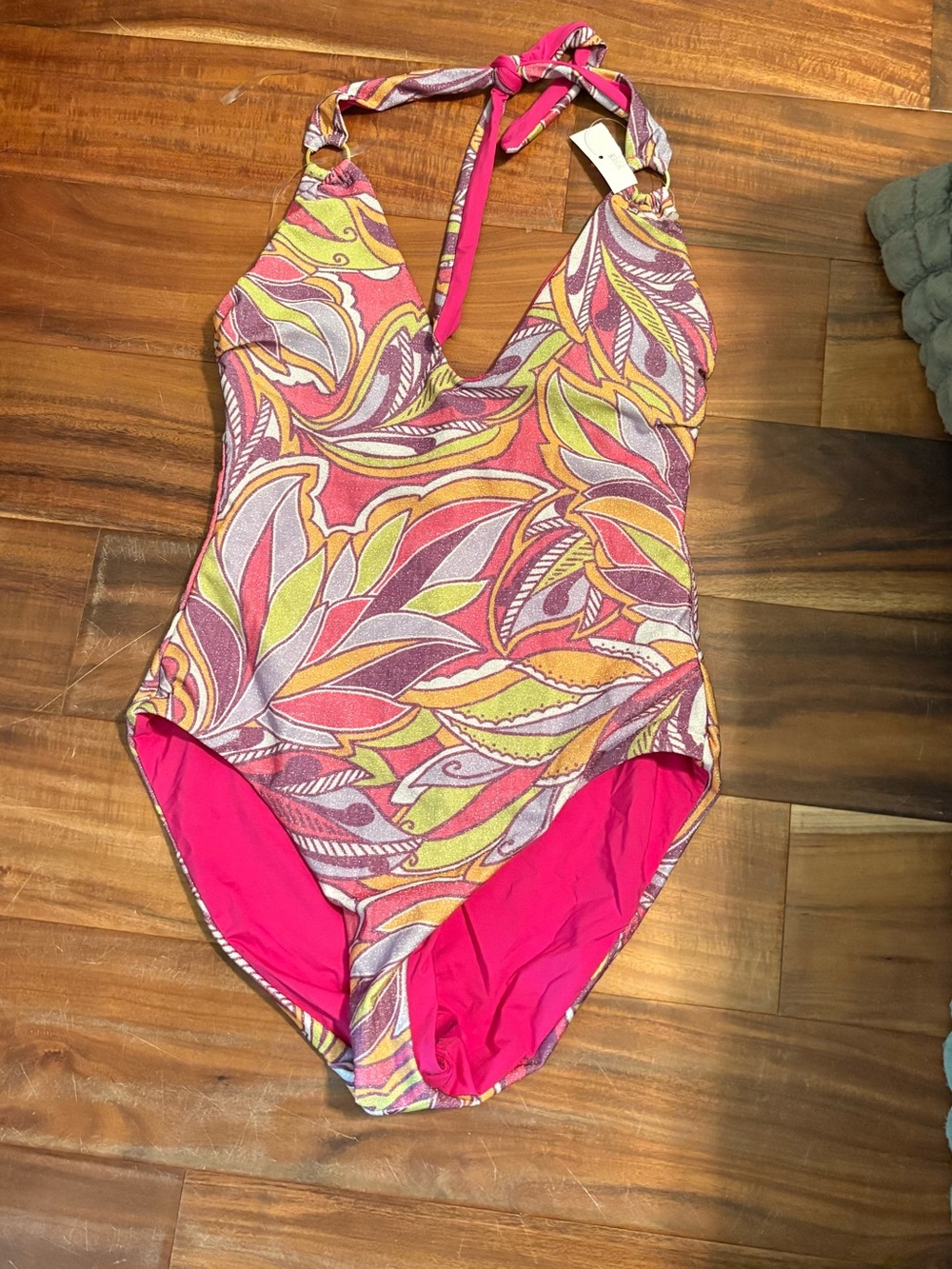 BECCA One‎ Piece Swimsuit Halter Shimmer Pink Orange Print NWOT Medium (1294)